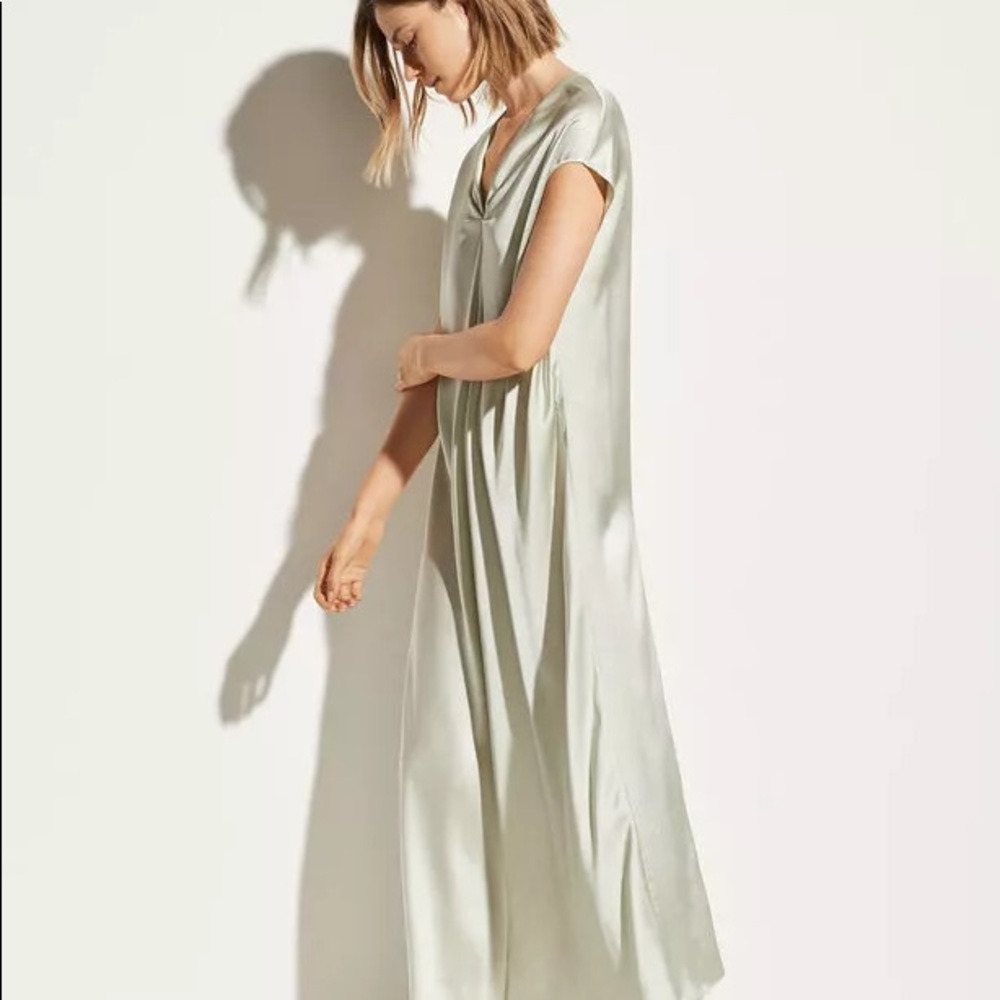 VINCE Sage Green silk midi dress